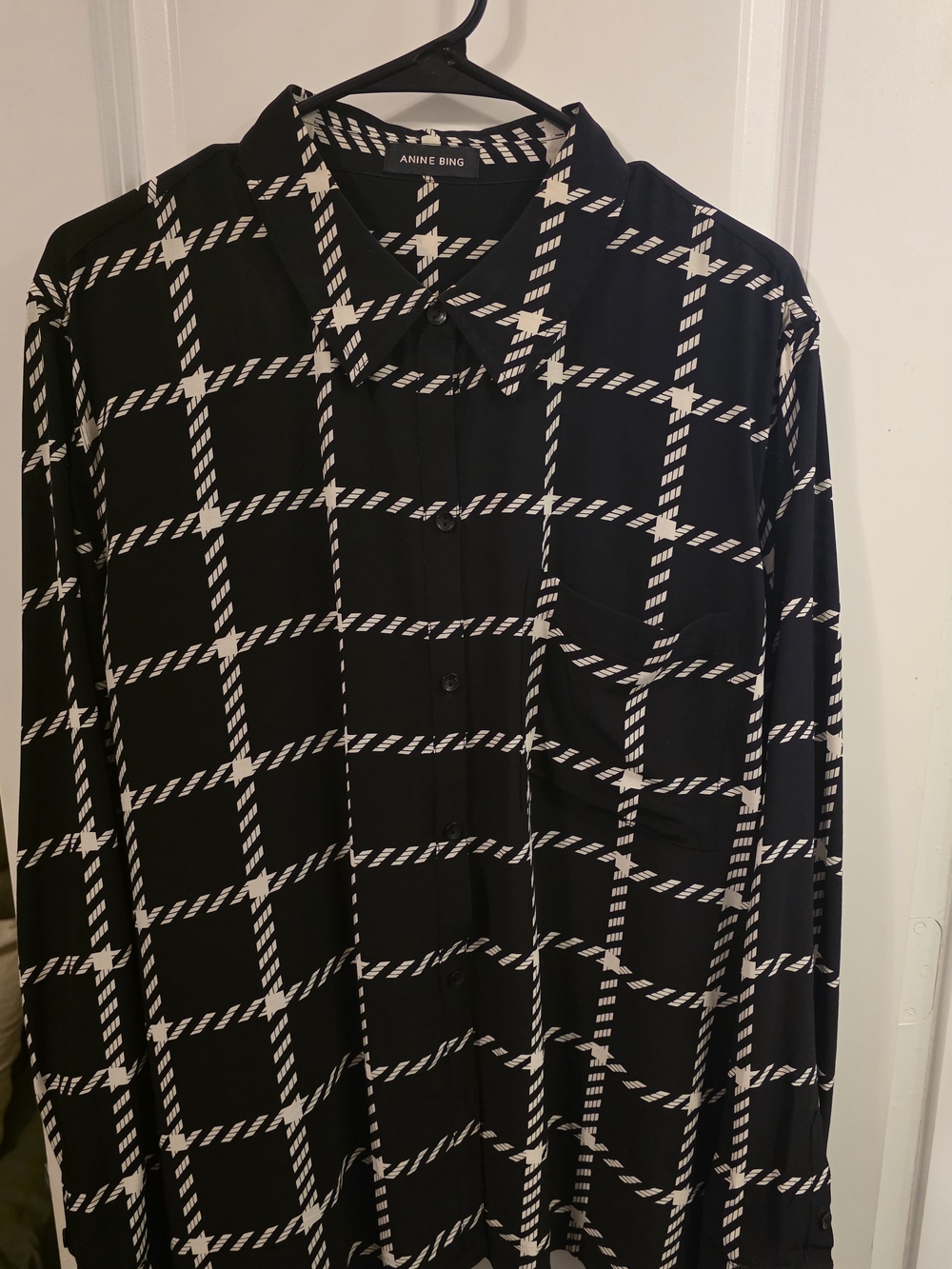 Anine Bing Black & White Windowpane Rope-Print Button-Down Shirt